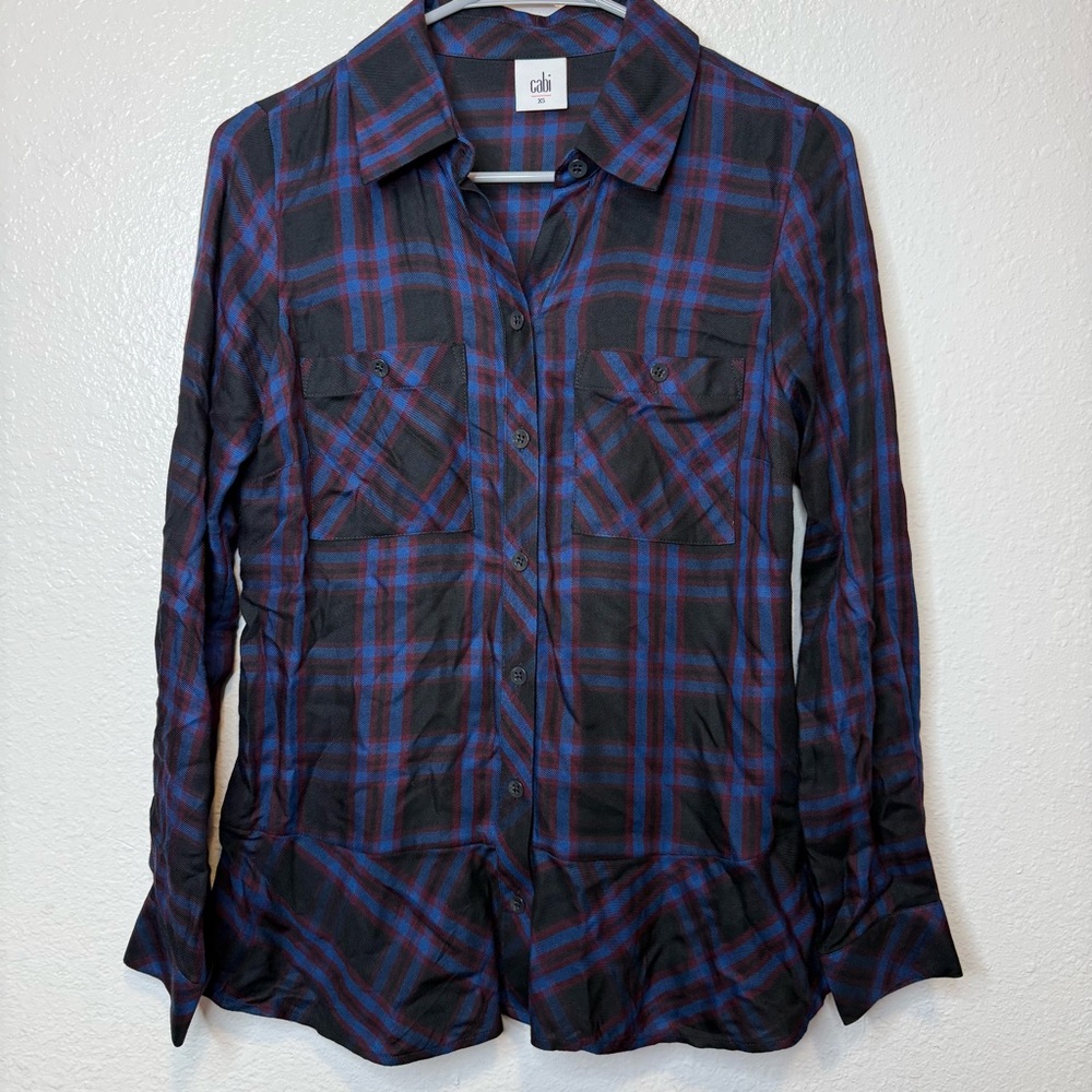 Cabi Moody Plaid Check Button Up With Peplum Hem Style 3431 Size Extra Small XS